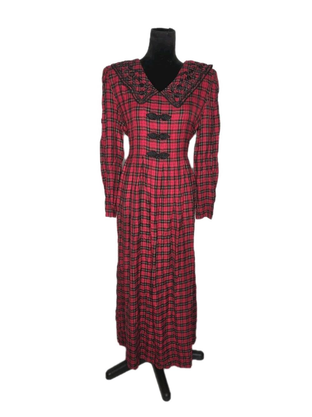 VTG Sarah & Elizabeth Red Tartan Plaid Maxi Dress Dark Academia Goth Romantic 14